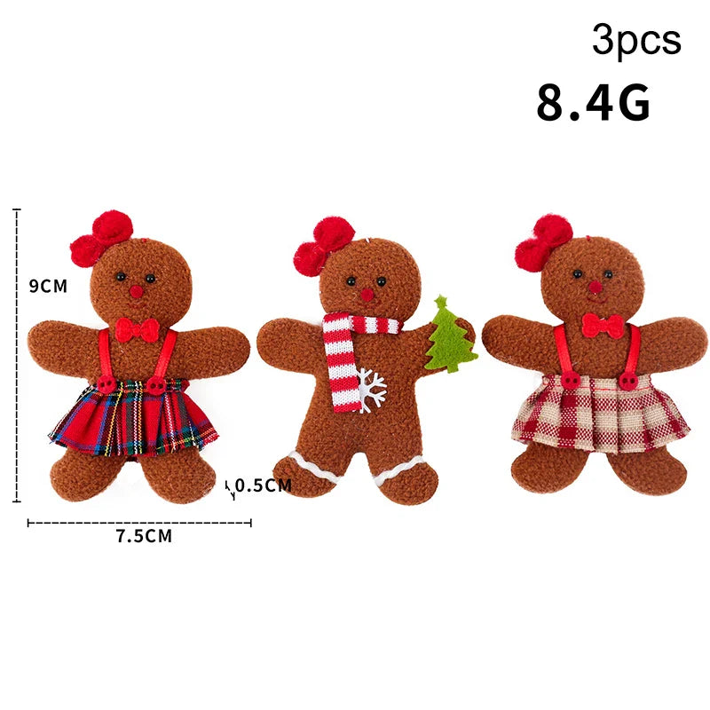 3PCS/Set Christmas Decoration Gingerbread Man Doll Xmas Tree Hanging Ornament Garden Party Home New Year 2024 Children Gifts