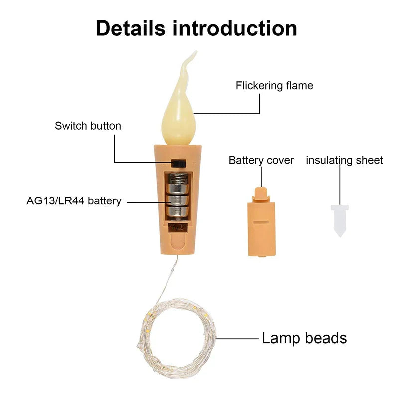 Candle Head Lights Battery Powered Bottle Stopper Lamp