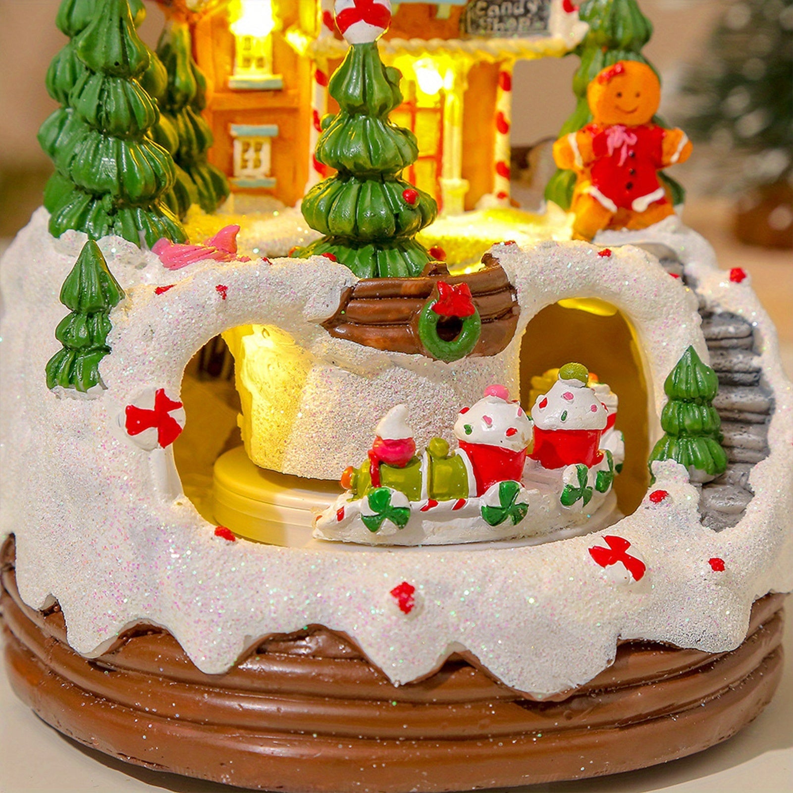 Rotating Luminous Christmas Creative Ornaments Decorations Music Train Snow House Gift